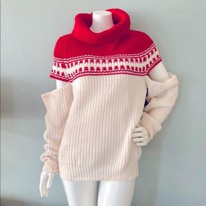 Monse Womens Fair Isle slashed sleeve/cutout cowl turtleneck sweater medium
